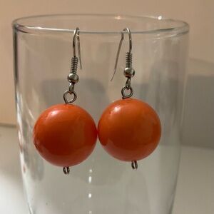 Hand Crafted Pierced Orange Dangle Earrings Ball